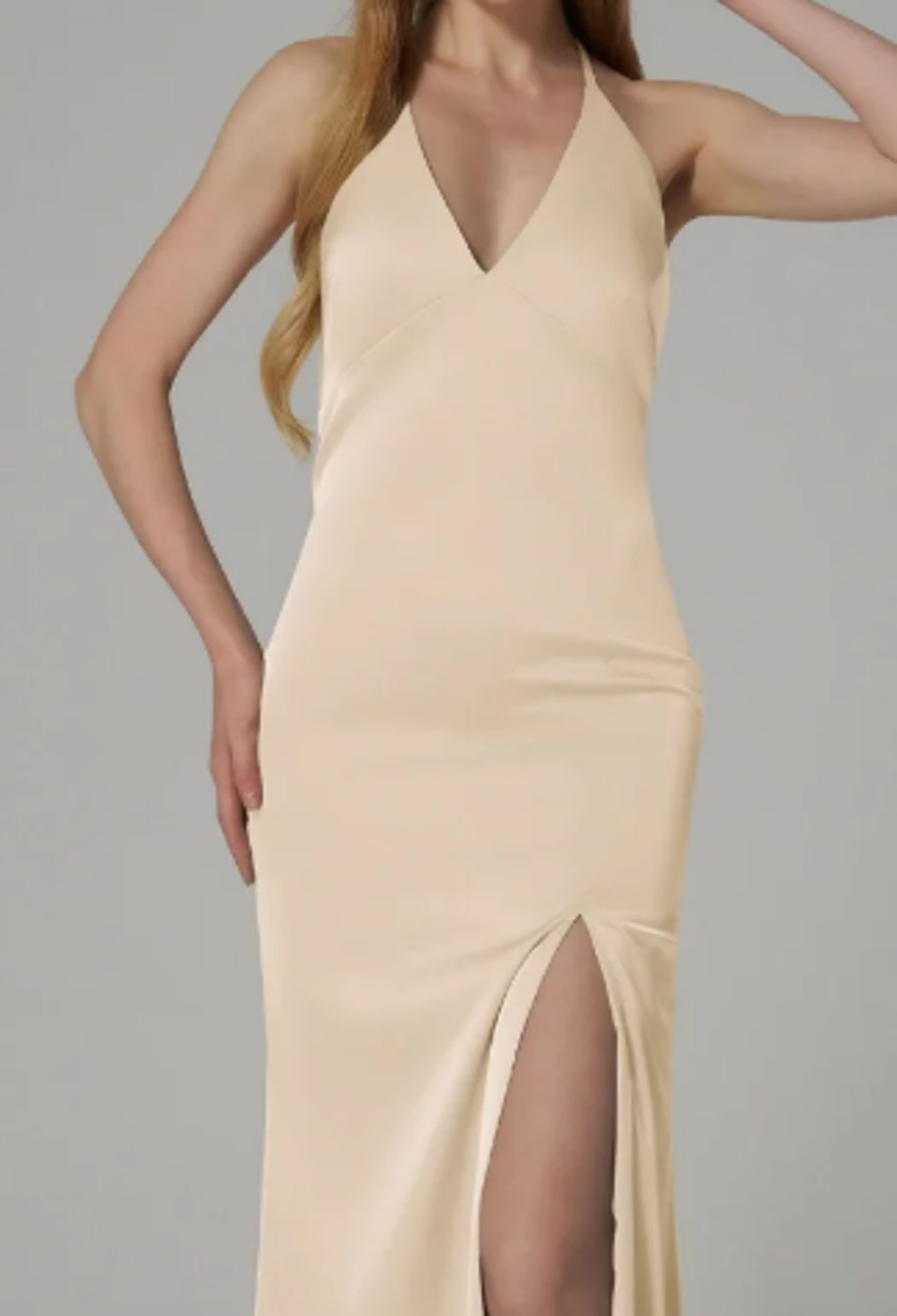 AW BRIDAL 0 XS champagne Norma satin bridesmaid formal party maxi dress NEW B44